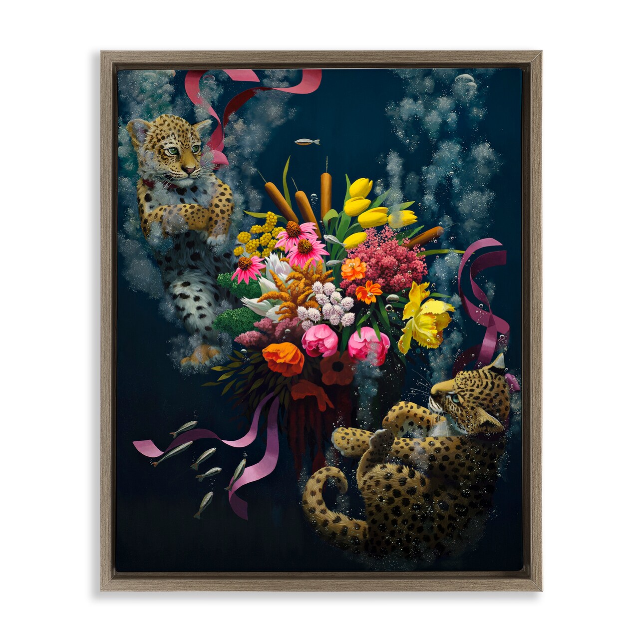 Stupell Industries Bouquet with Leopards Underwater Floating Frame Design by Heather Gauthier